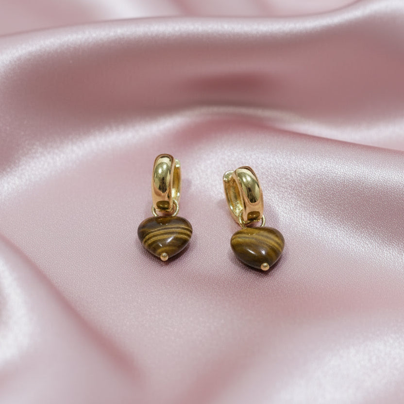 Arracadas Corazón Ojo de Tigre