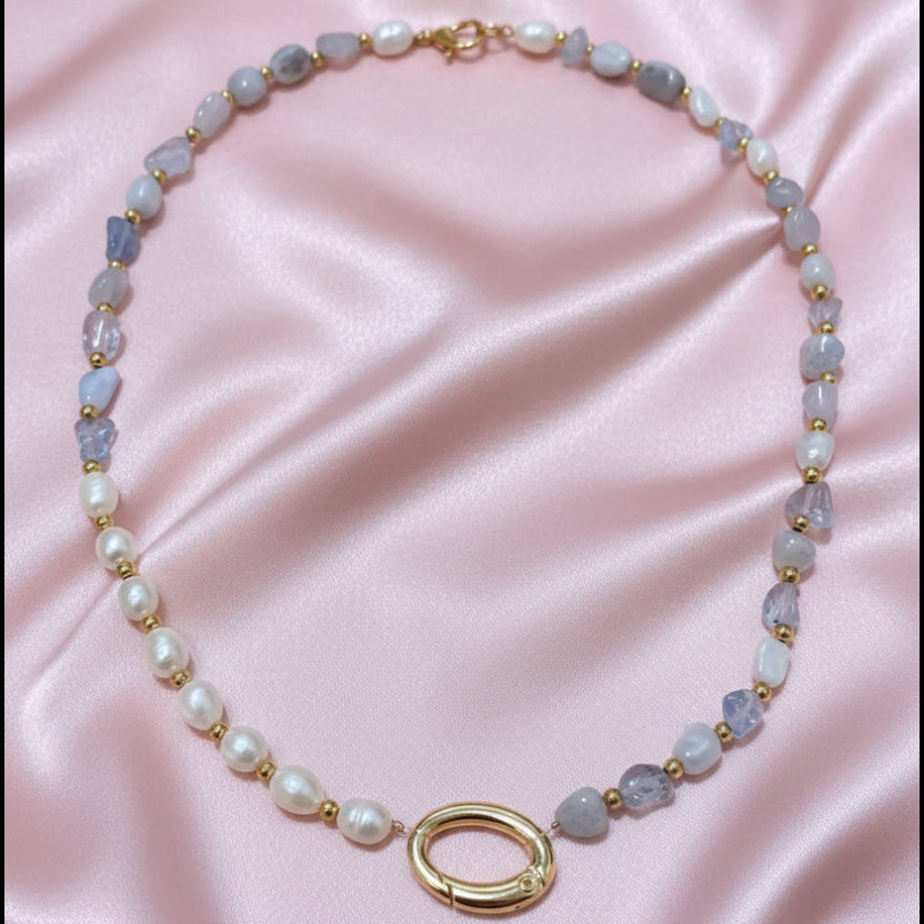 Collar de Piedra Agua Marina y Perlas de Río