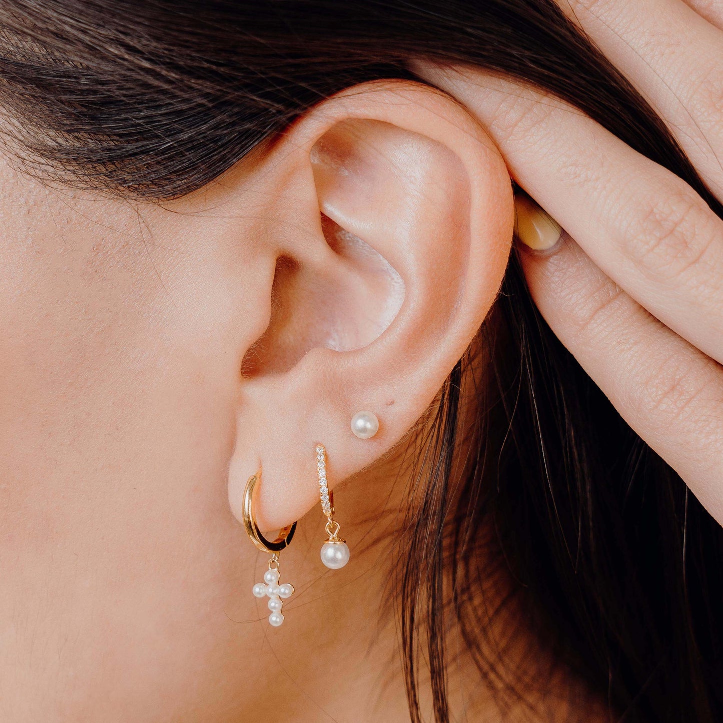 Arracada Cruz Perlas