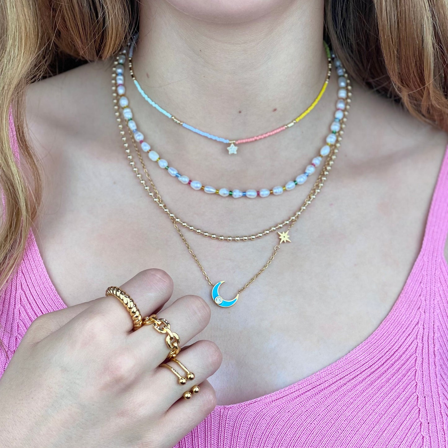 Collar Luna Turquesa Dorado
