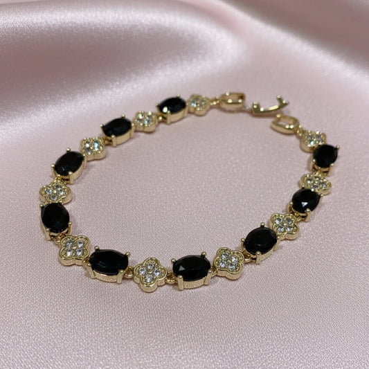 Pulsera Piedras Negras y Flores