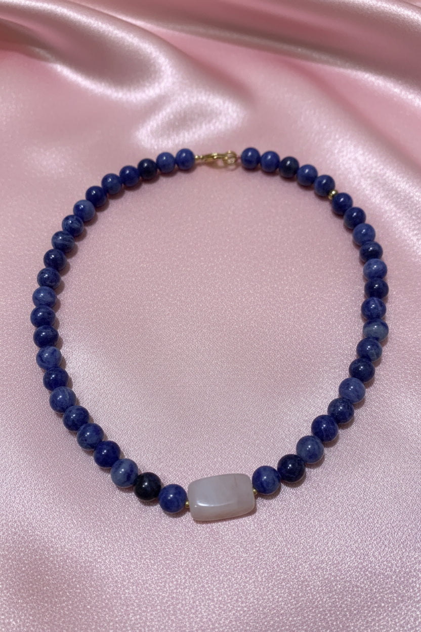 Collar Piedras Sodalita con Cuarzo Rosa