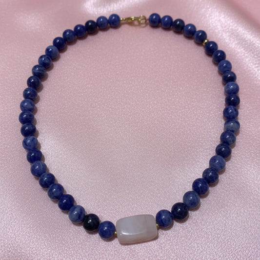 Collar Piedras Sodalita con Cuarzo Rosa