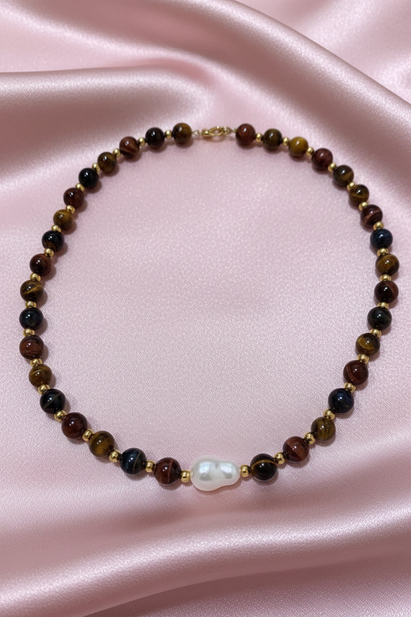 Collar Ojo de Tigre con Perla
