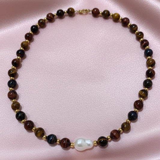 Collar Ojo de Tigre con Perla
