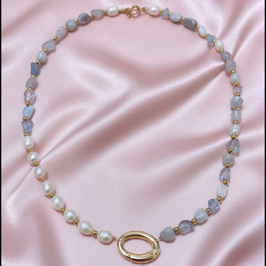 Collar de Piedra Agua Marina y Perlas de Río