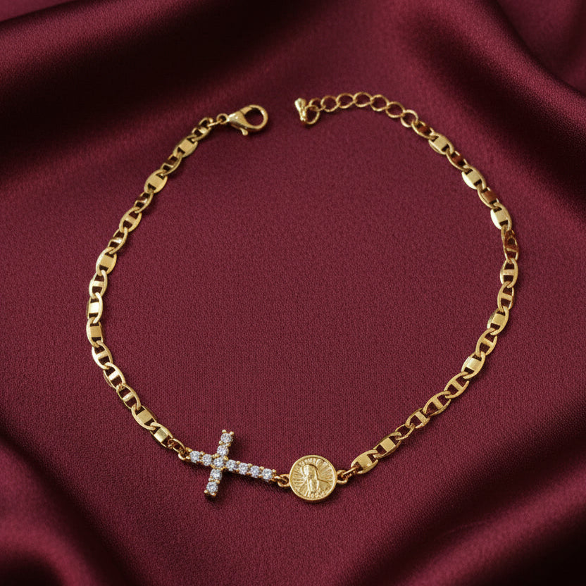 Pulsera con Virgen y Cruz