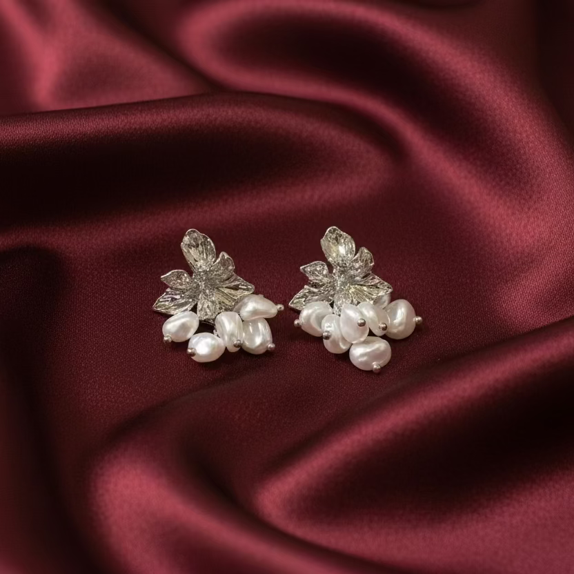 Aretes Hojas con Perlitas