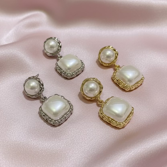 Aretes Perla Cuadrada