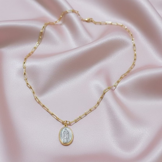 Collar Virgen Medalla con Plateado