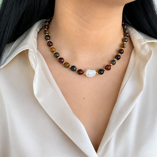 Collar Ojo de Tigre con Perla