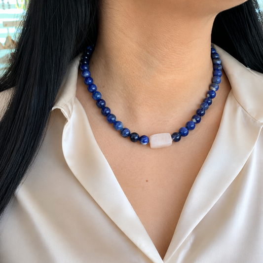 Collar Piedras Sodalita con Cuarzo Rosa