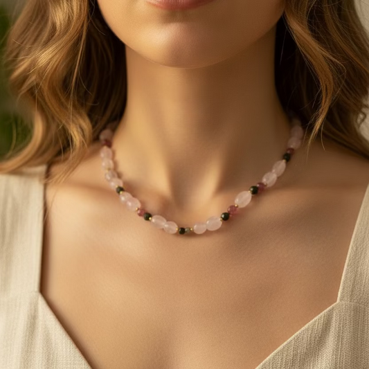 Collar Aura | Cuarzo Rosa & Turmalinas Multicolor