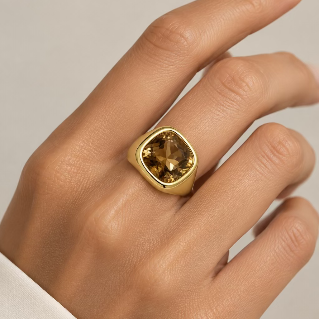 Anillo Liso con Piedra Café