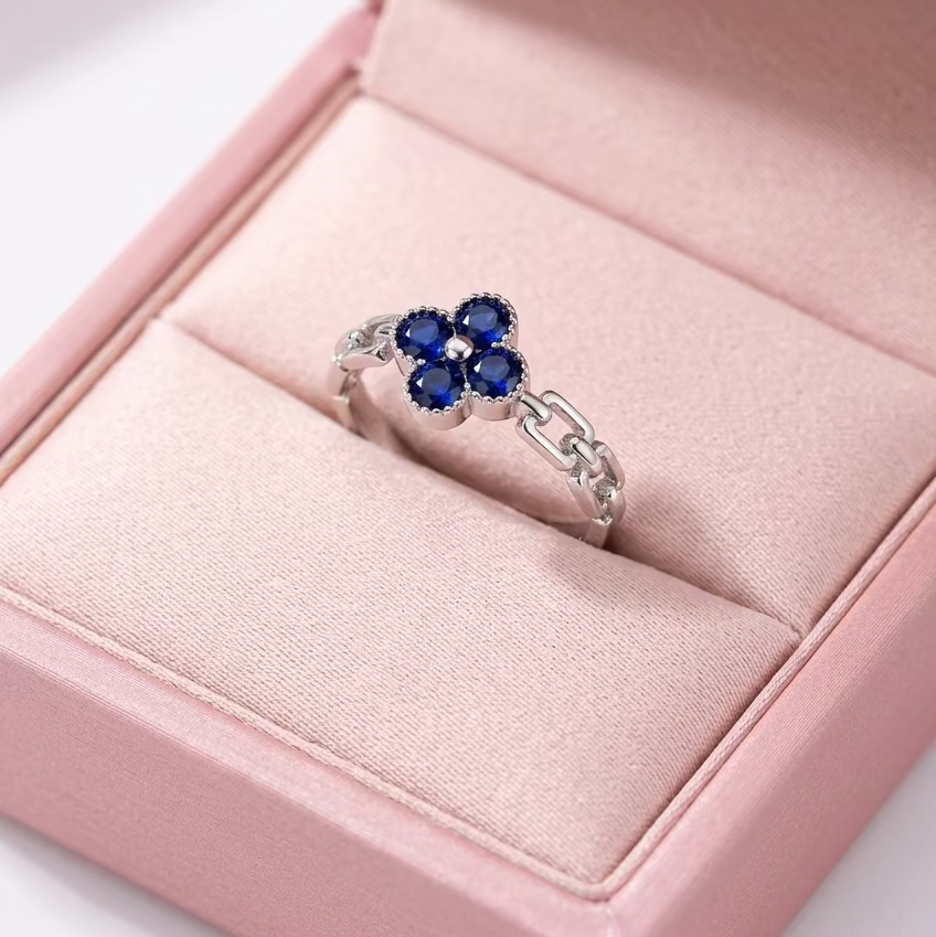 Anillo Ajustable Flor Azul