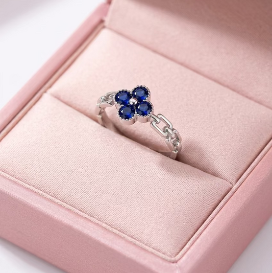 Anillo Ajustable Flor Azul