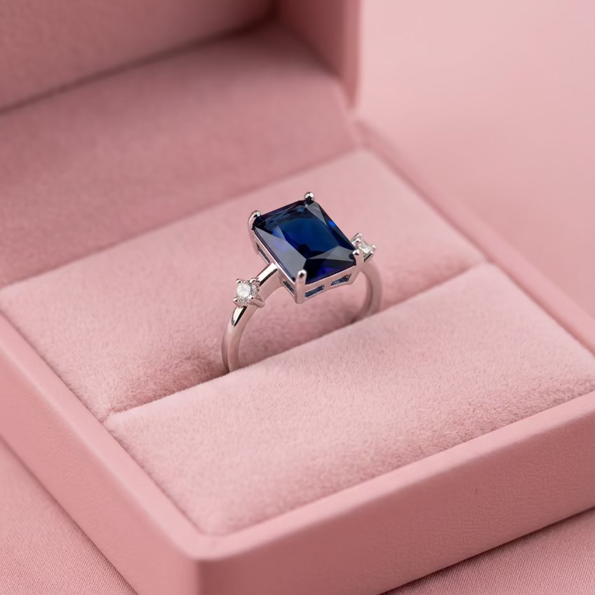 Anillo Ajustable Piedra Azul Cuadrada