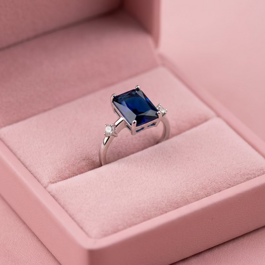 Anillo Ajustable Piedra Azul Cuadrada