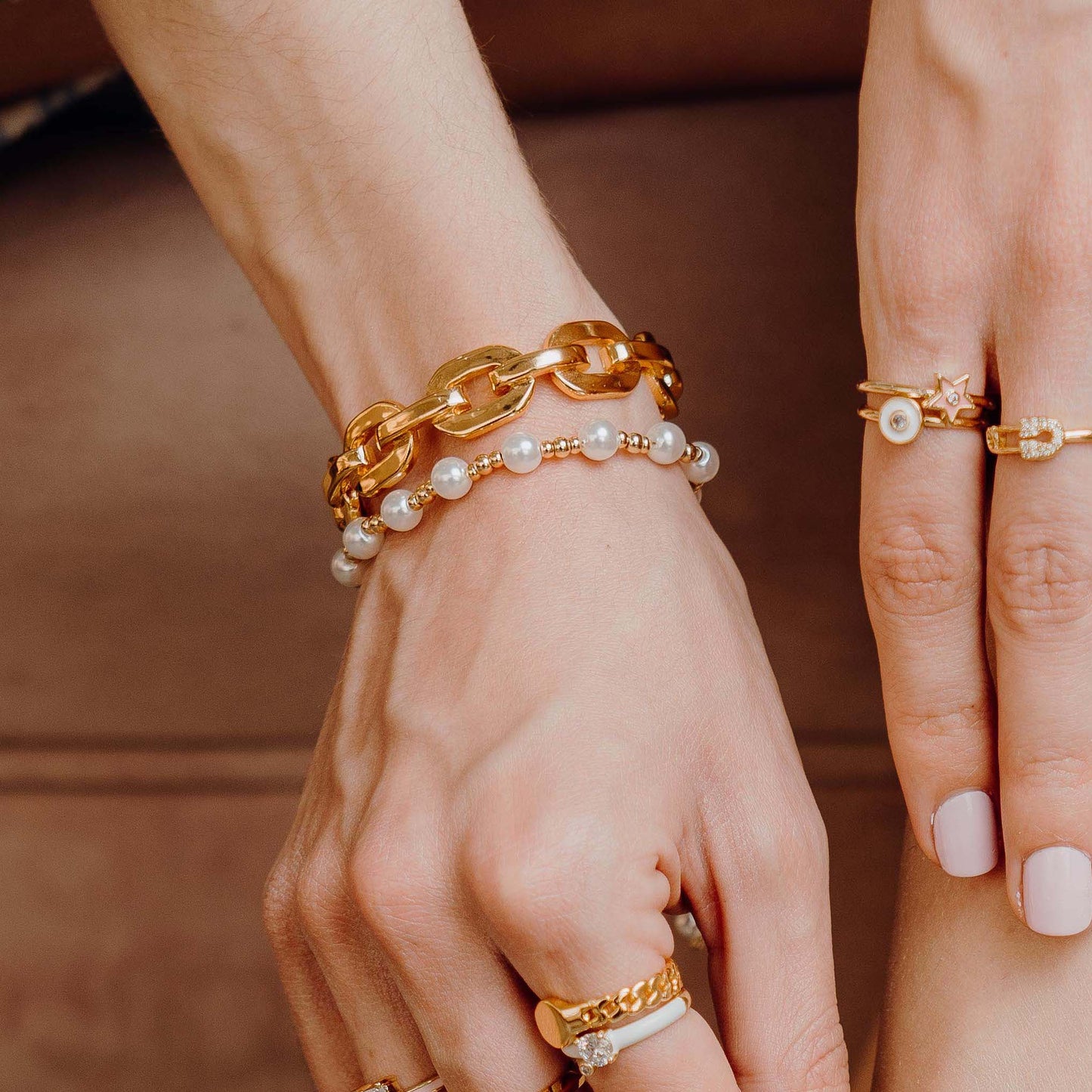 Brazalete Eslabones Grandes Dorado