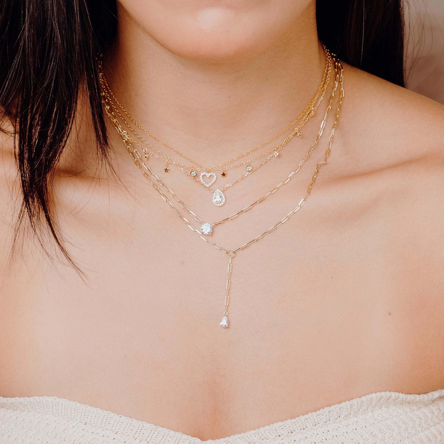 Collar Gota Zirconia Dorado