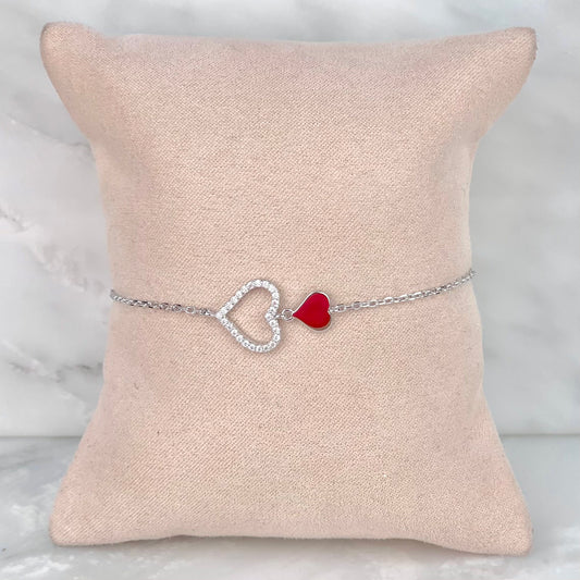 Pulsera Dos Corazones Plateada