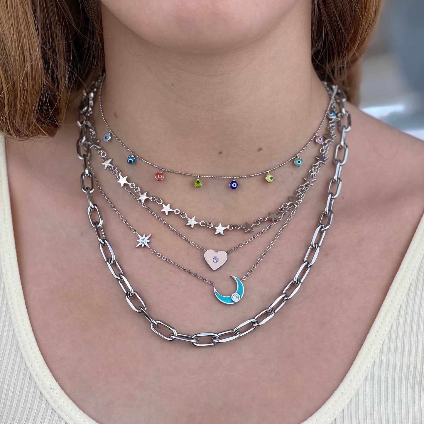 Collar Luna Turquesa Plateado