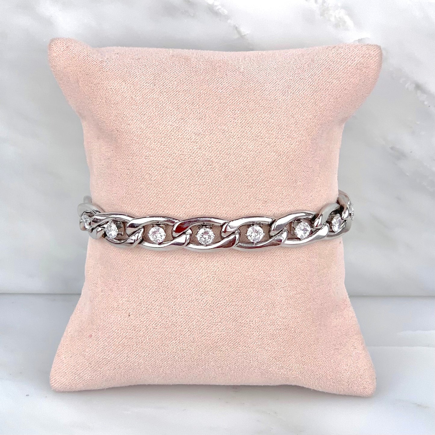 Pulsera Eslabones Zirconias Plateada