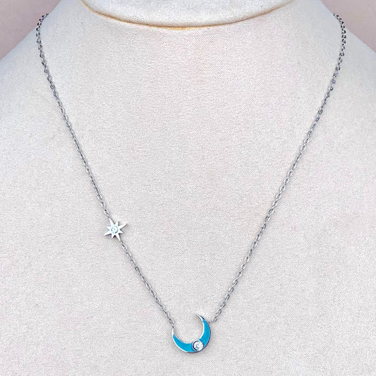 Collar Luna Turquesa Plateado