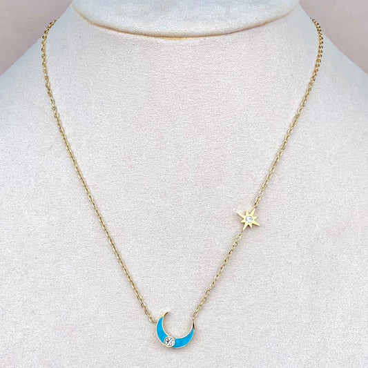 Collar Luna Turquesa Dorado
