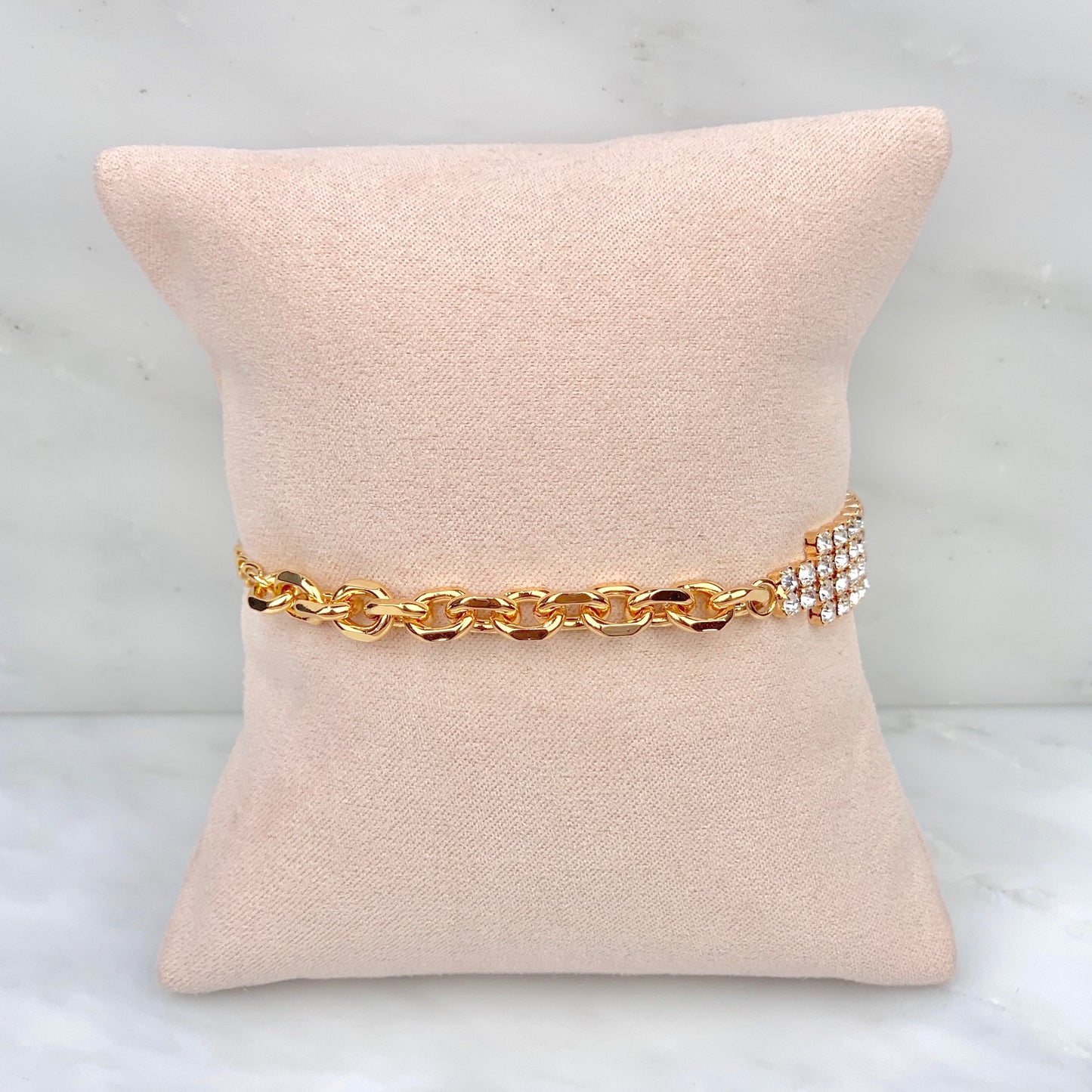 Pulsera mitad cadena y mitad zirconias
