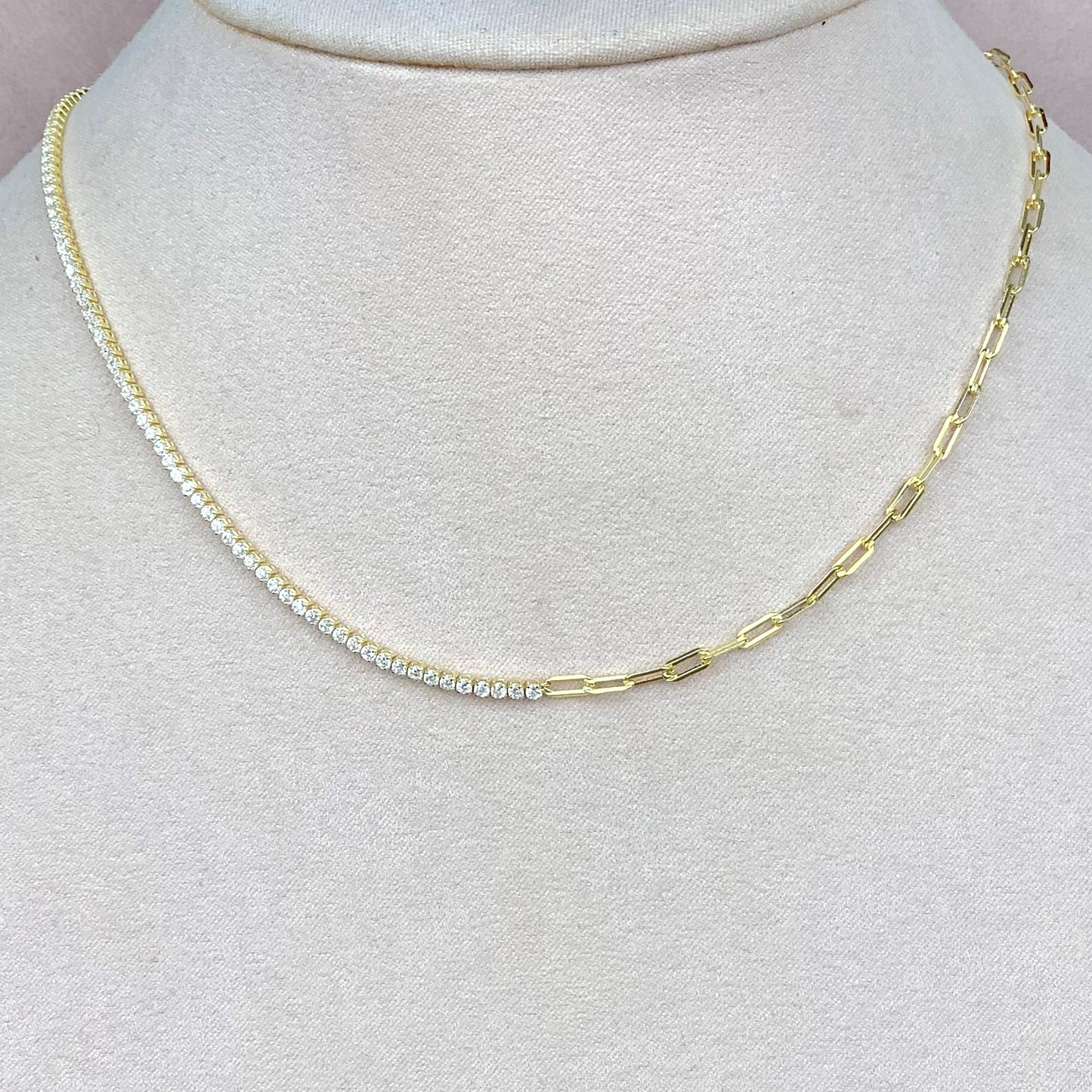 Collar Mitad Zirconias Mitad Cadena