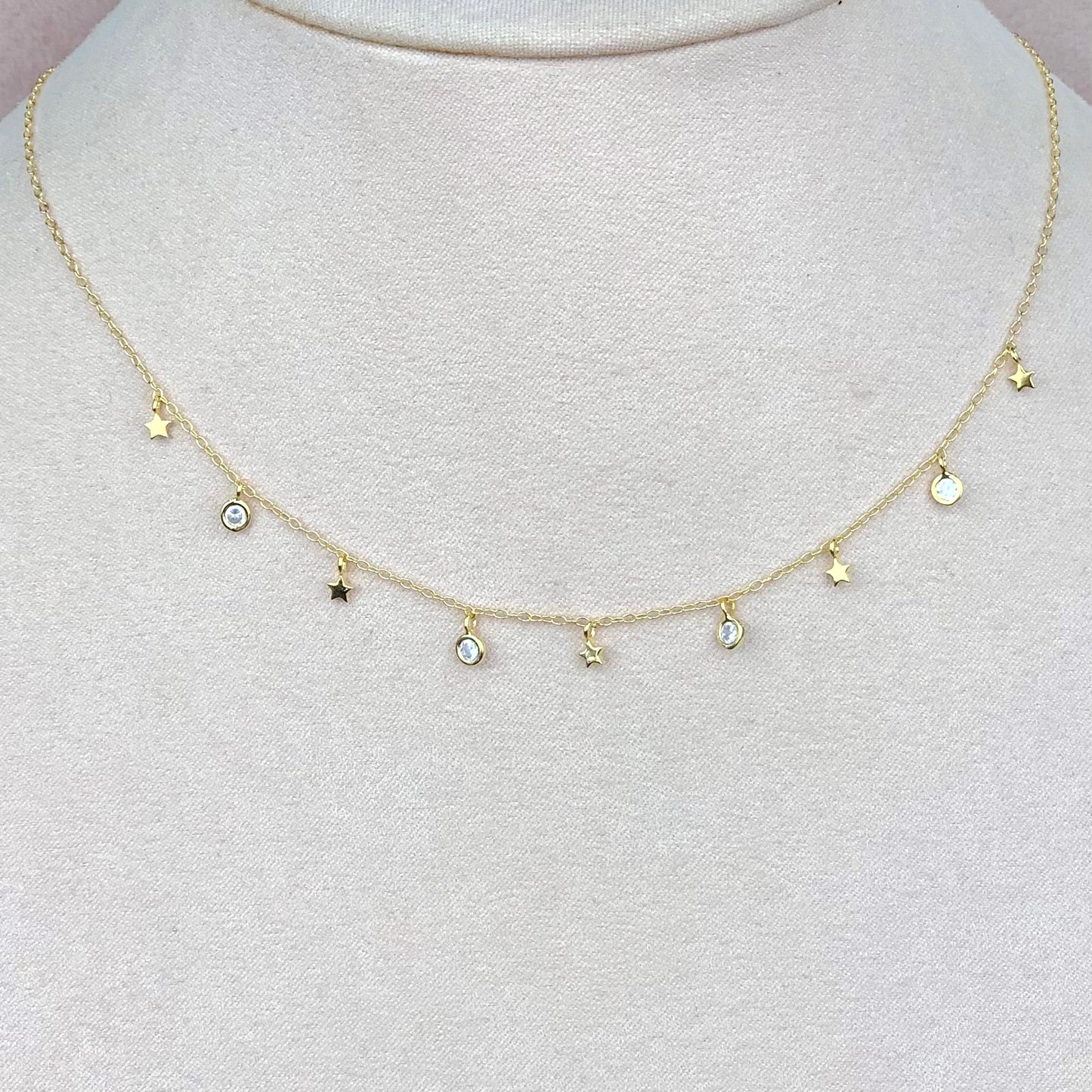 Collar Estrellas y Zirconias Dorado