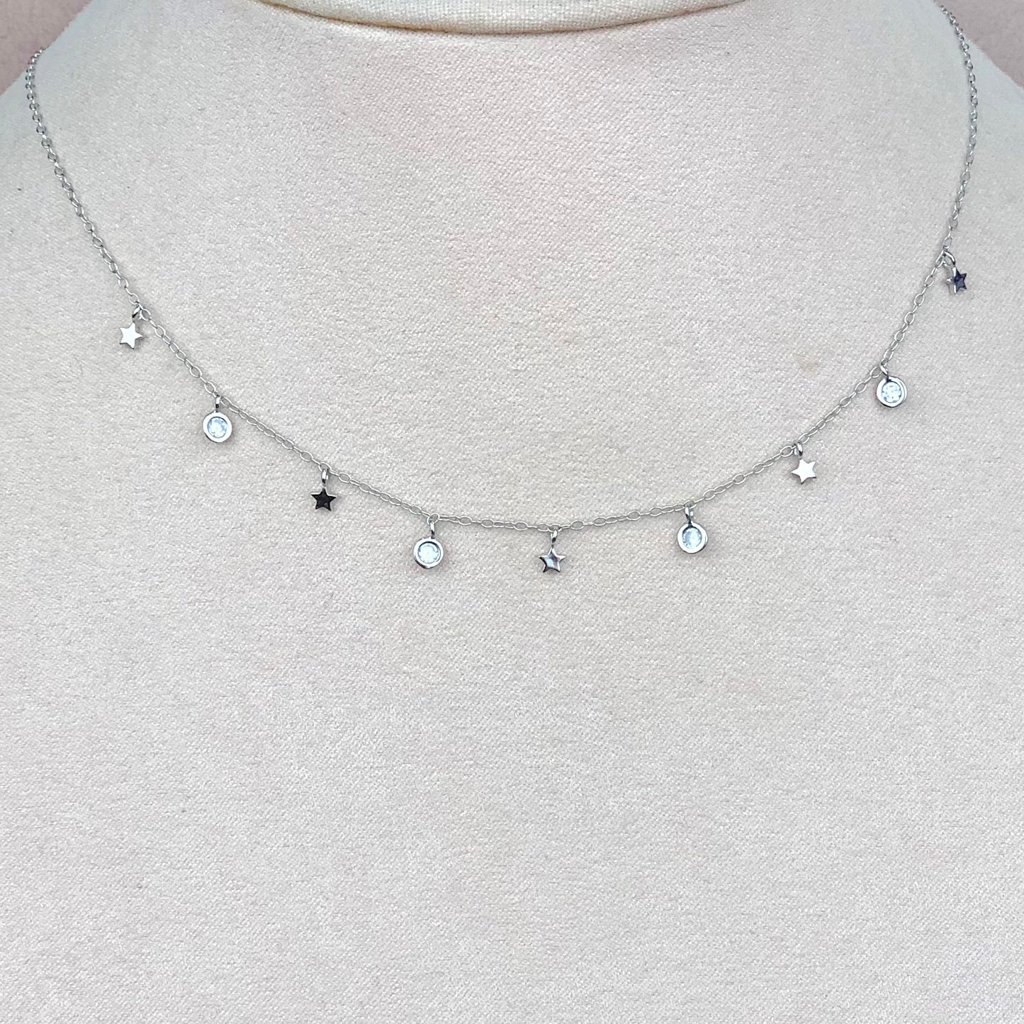 Collar Estrellas y Zirconias Plateado