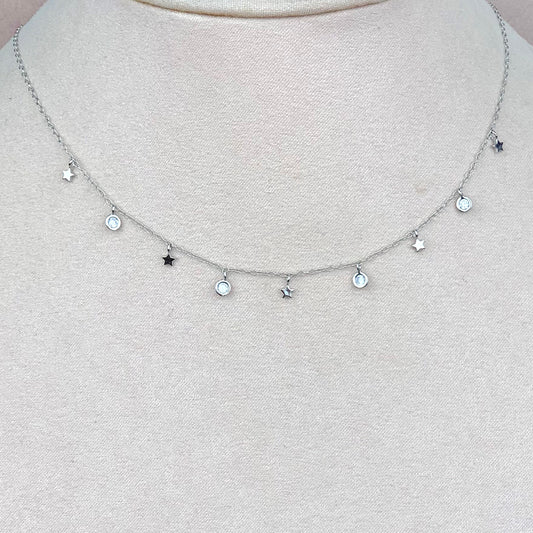 Collar Estrellas y Zirconias Plateado