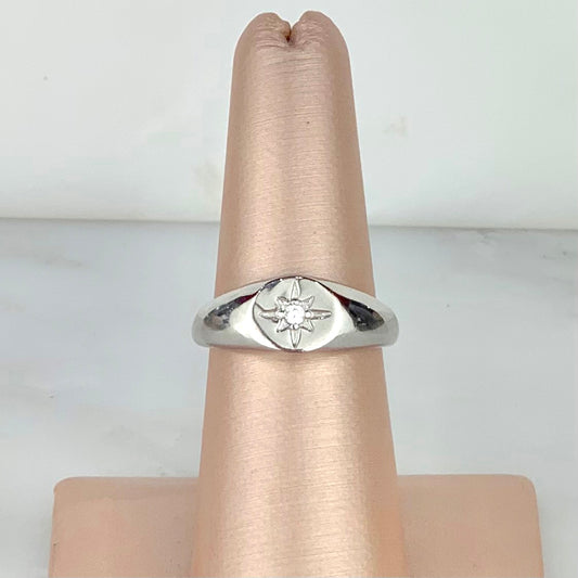 Anillo Plano Estrella Plateado